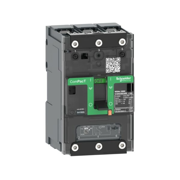 Schneider Circuit breaker ComPacT NSXm F (36kA at 415VAC), 3 Poles 3d, 63A rating TMD trip unit, compression lugs and busbar connectors (C11F3TM063B)